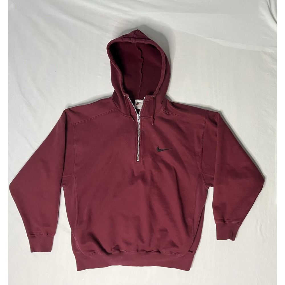 Vintage Nike 1/2 Zip Hooded Seeatshirt Men's Size Medium Burgandy Pullover 90s